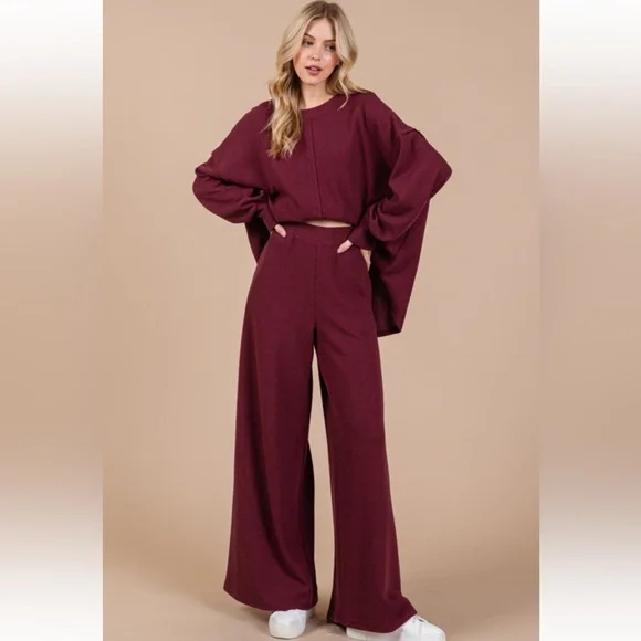 RESTOCKED Boho wide leg pant 2-piece sweatshirt set - Picture 1 of 7